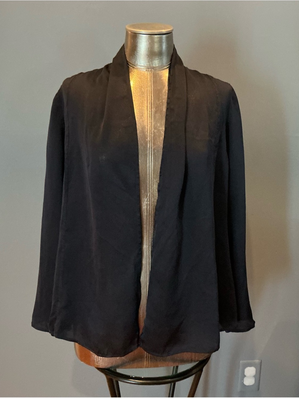 Women's Navy Silk Open Front Jacket
